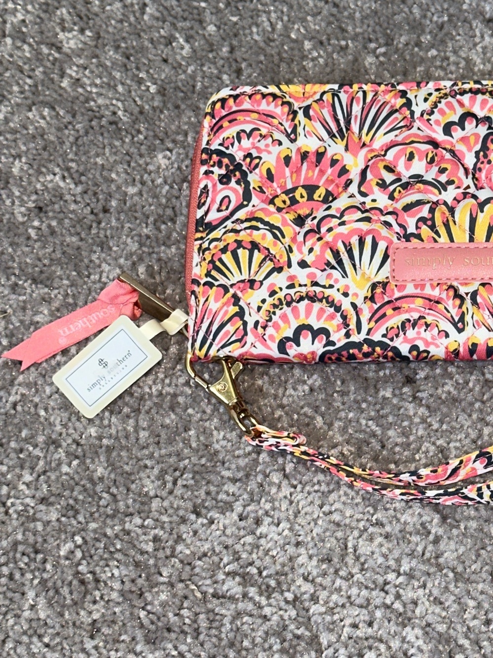 Simply Southern Coral Pink & Gold Multi Shell Patterned Wristlet Wallet - Picture 5 of 5